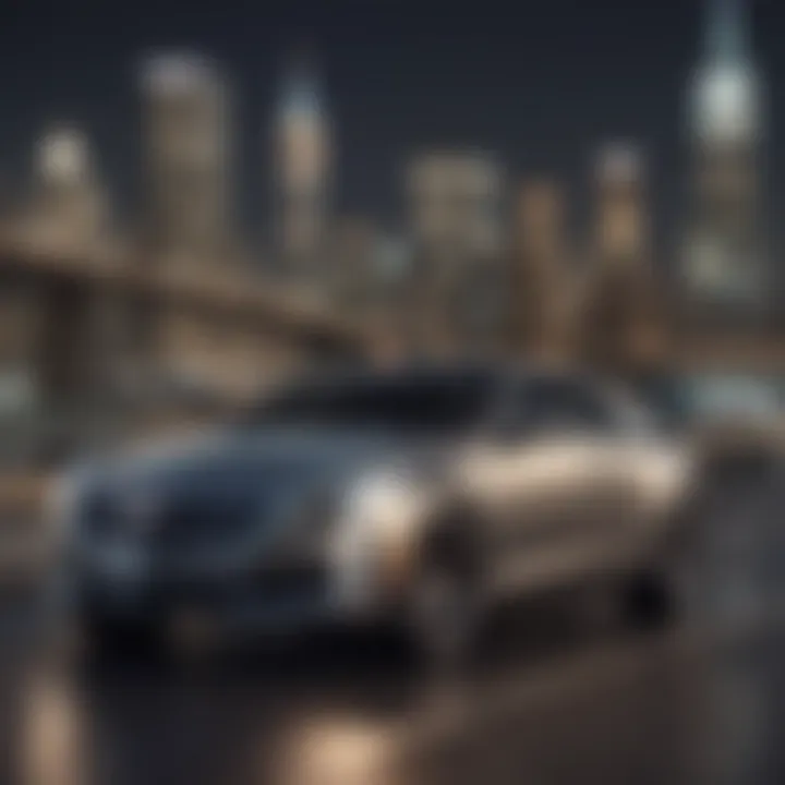 Manhattan skyline with Cadillac vehicle in view
