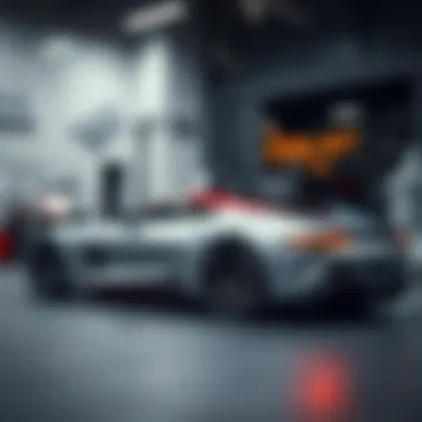 An automotive design studio with sketches and prototypes