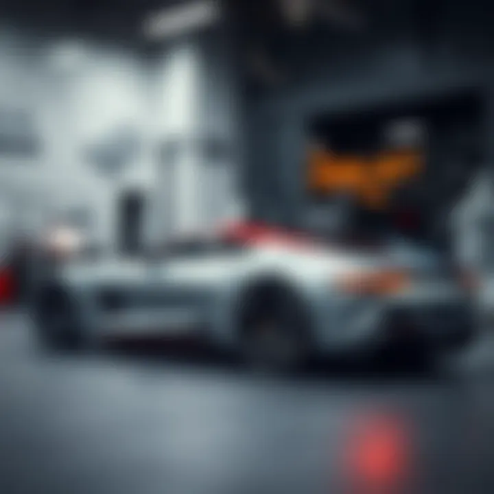 An automotive design studio with sketches and prototypes