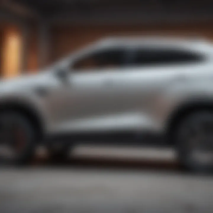 Side profile of a stylish crossover SUV with gull wing doors open