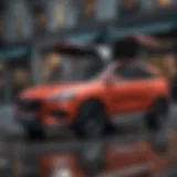 Crossover SUV showcasing gull wing doors in an urban setting