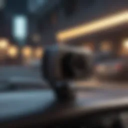 Detailed view of a dash cam mounted in a vehicle