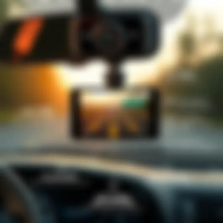 Key Features of Dash Cams with Lane Assist Illustration showcasing a dash cam with lane assist technology highlighting its key features.