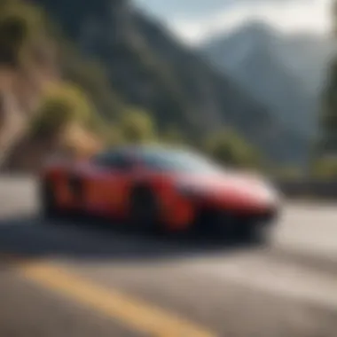 A sleek exotic car on a scenic mountain road