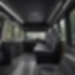 Stylish interior of a converted Ford Transit showcasing modern design elements