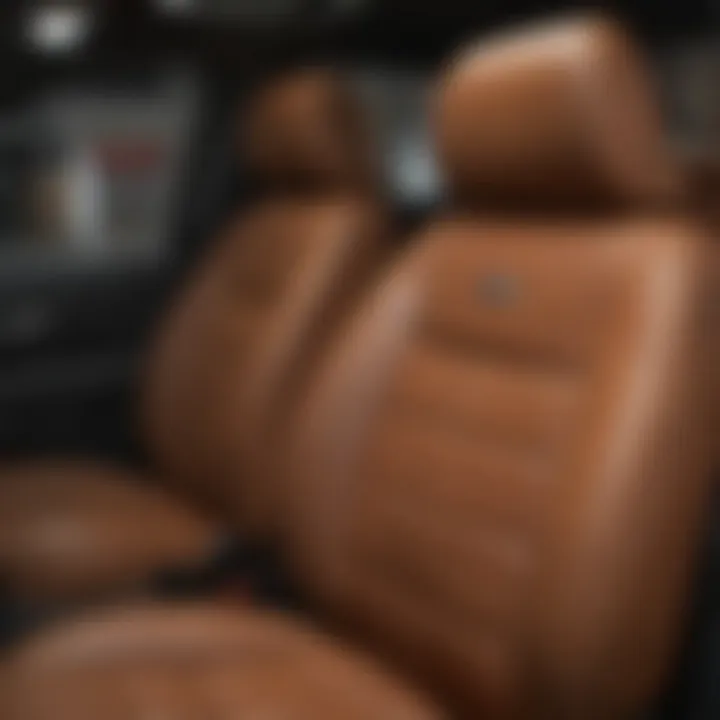 Aftermarket leather seat options for 2010 Chevy Silverado displayed in a showroom.