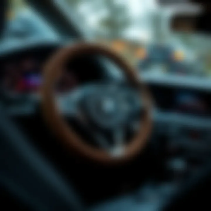 Stylish fabric steering wheel cover enhancing SUV interior