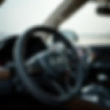 Close-up of textured steering wheel cover in an SUV