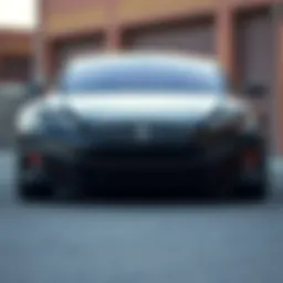 Front view of the Tesla Model S with Tempest wheels showcasing its sleek design