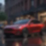 A sleek Tesla SUV parked in an urban setting, showcasing its modern design