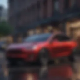 A sleek Tesla SUV parked in an urban setting, showcasing its modern design