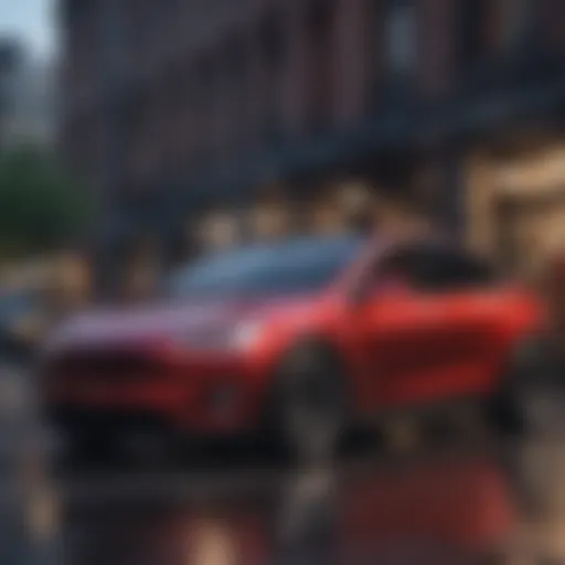 A sleek Tesla SUV parked in an urban setting, showcasing its modern design