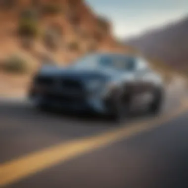Dynamic Action Shot of the 2021 California Special Mustang Dynamic action shot of the 2021 California Special Mustang in motion on a scenic road.