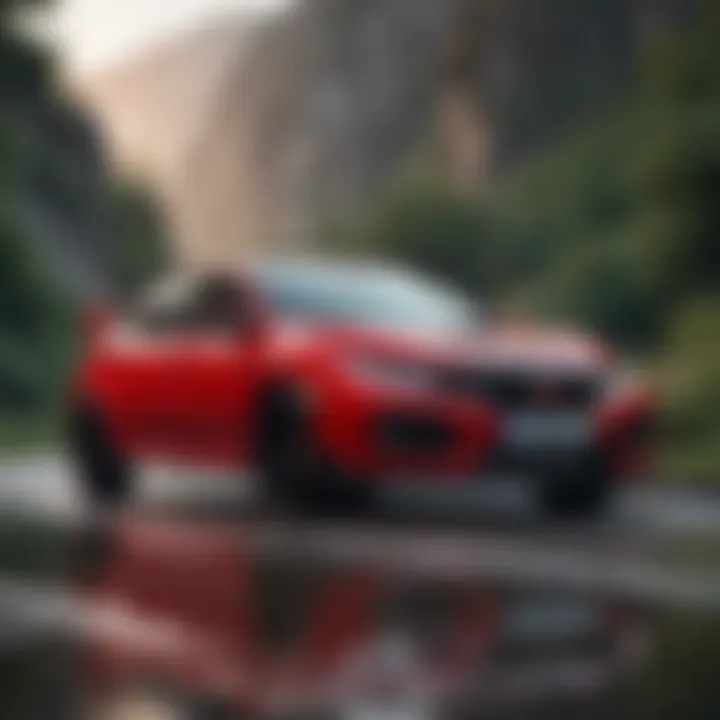The striking Rallye Red Honda Civic Type R parked against a scenic backdrop