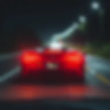 Nighttime road illuminated by headlights