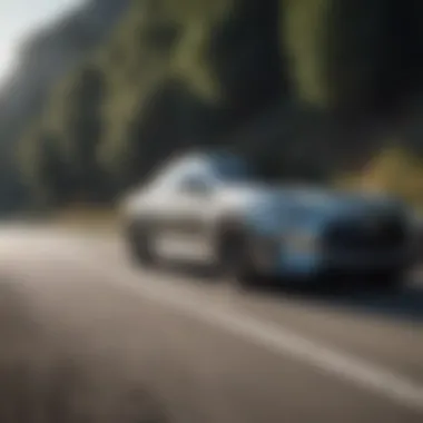 Infiniti Hybrid in motion on a scenic road demonstrating its performance