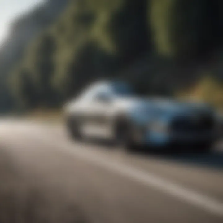 Infiniti Hybrid in motion on a scenic road demonstrating its performance