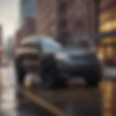 Stylized side profile of the Jeep Grand Cherokee Altitude against an urban backdrop