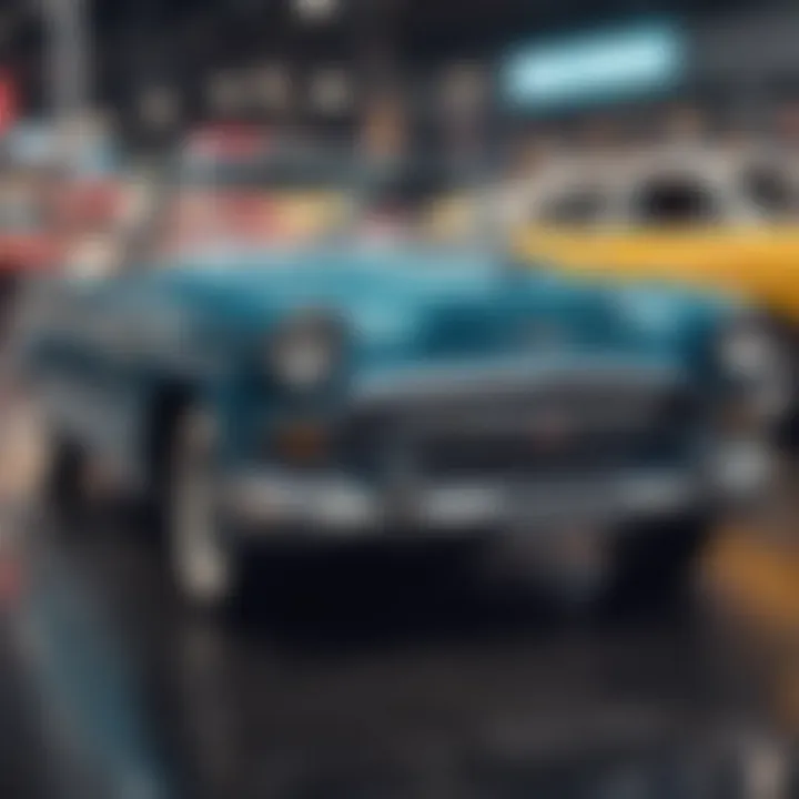 An iconic classic car on display at an auto show.