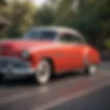 A classic 1950s automobile showcasing vintage design elements.