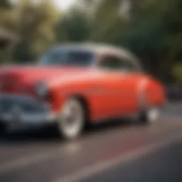 A classic 1950s automobile showcasing vintage design elements.