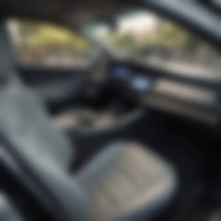 An interior view of the Toyota Mirai, highlighting the advanced technology and comfortable seating.