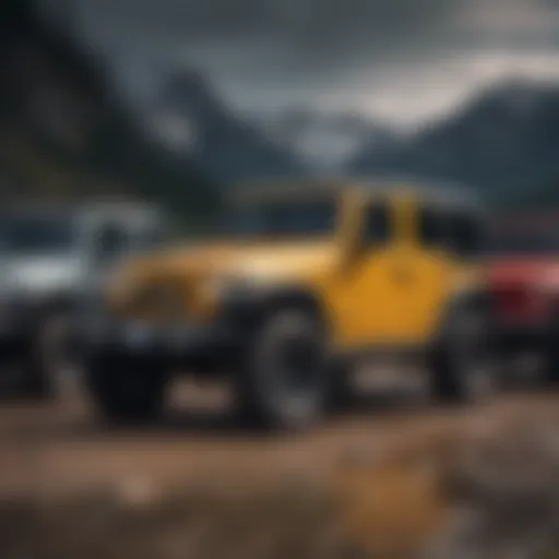 A lineup of used Jeep Wranglers showcasing various models and colors.