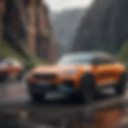 Electric side-by-side vehicle in a rugged terrain