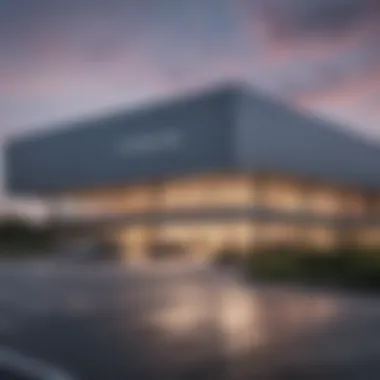 Exterior view of the Porsche facility showcasing its modern design.