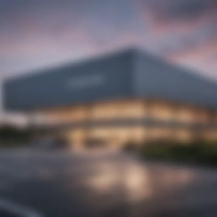 Exterior view of the Porsche facility showcasing its modern design.