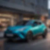 Stylish exterior of the Toyota C-HR Teal showcasing its sleek lines and modern design