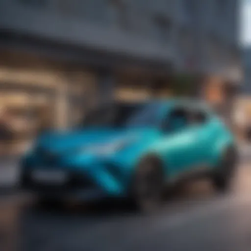 Stylish exterior of the Toyota C-HR Teal showcasing its sleek lines and modern design