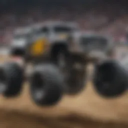 A high-octane moment from the Unoh Monster Jam event showcasing a truck in mid-air.