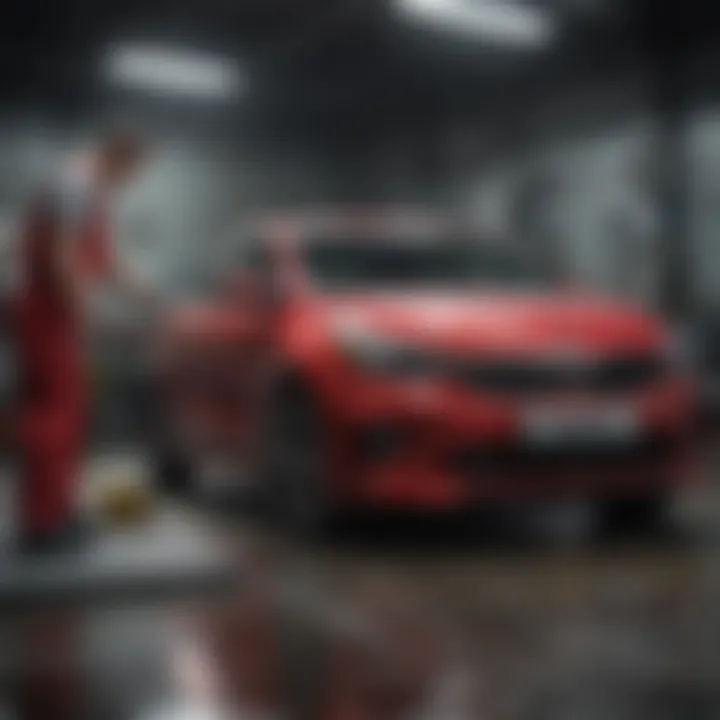 Mechanic conducting maintenance on a Kia Rio