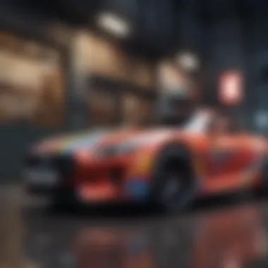Vibrant car wrapped in colorful vinyl