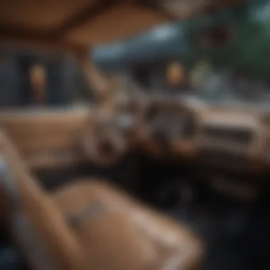 Interior of a lowrider SUV with artistic modifications