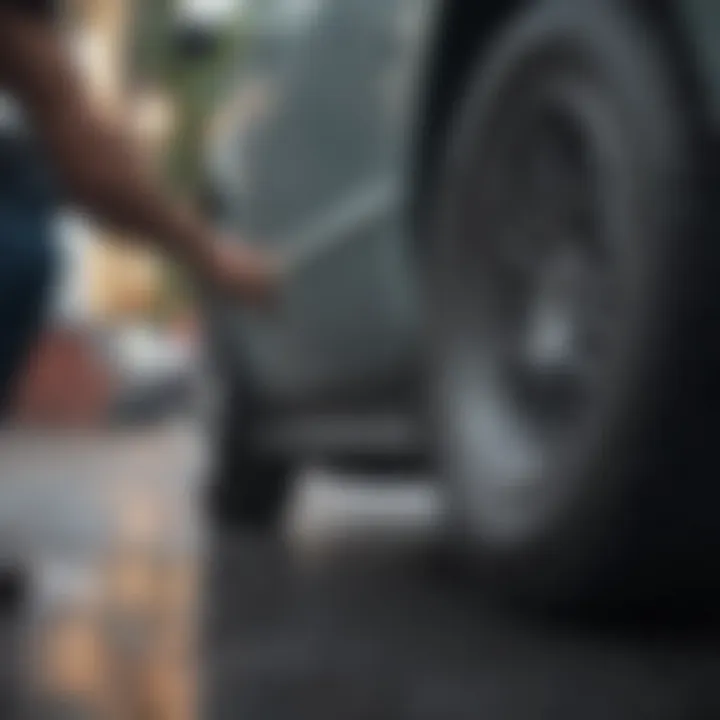 An automotive enthusiast examining tire types for different driving conditions.