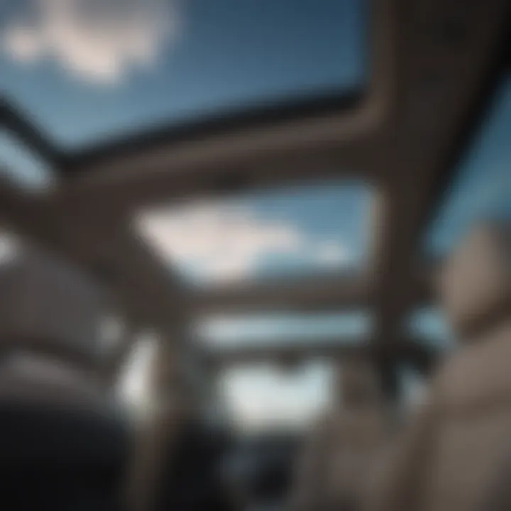 Interior view of a Toyota vehicle with the panoramic sunroof providing a breathtaking sky view