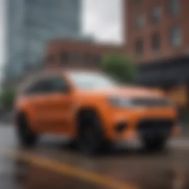 Jeep Grand Cherokee Trackhawk: Urban Elegance and Power Side view of a used Jeep Grand Cherokee Trackhawk in a city setting