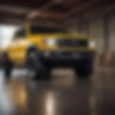 Modern Interior Features of the Yellow Toyota Truck Interior shot of the yellow Toyota truck highlighting modern features