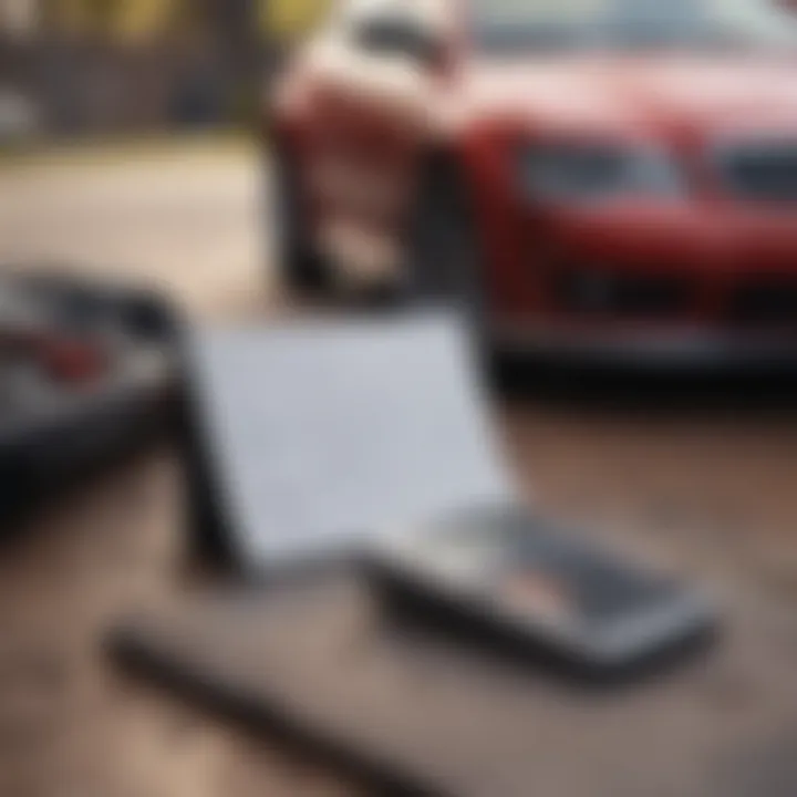 A calculator and a notepad with financial figures pertaining to car leasing.
