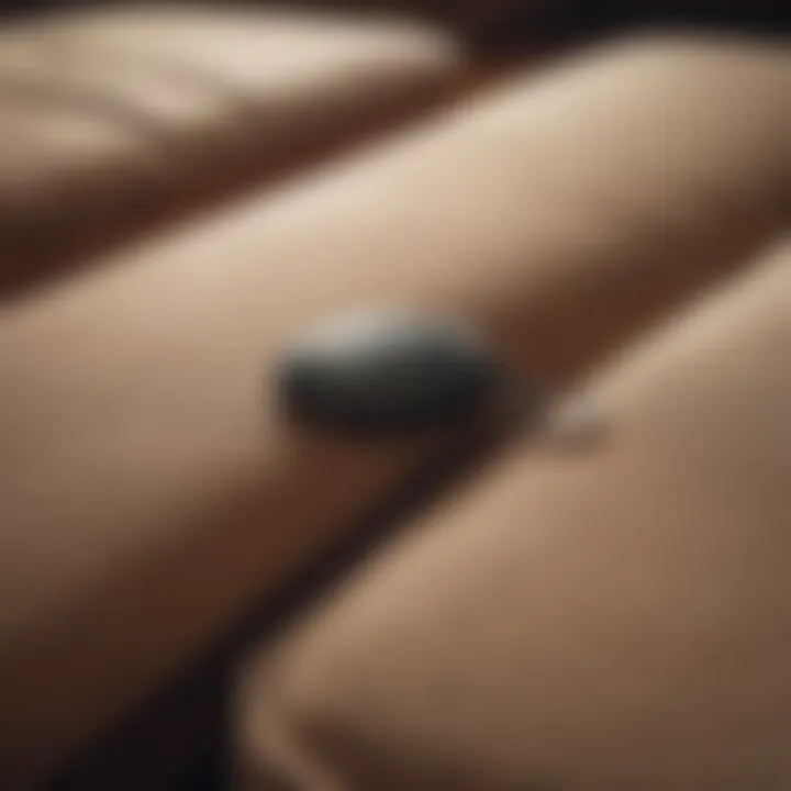 A person searching under couch cushions for a lost key fob