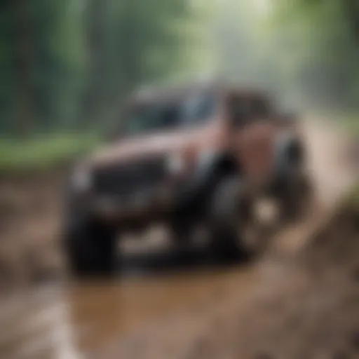 A robust RC truck navigating through a muddy terrain
