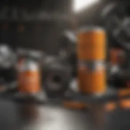 Fram oil filter displayed with vehicle tools