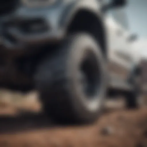 Truck tires on rugged terrain showcasing durability