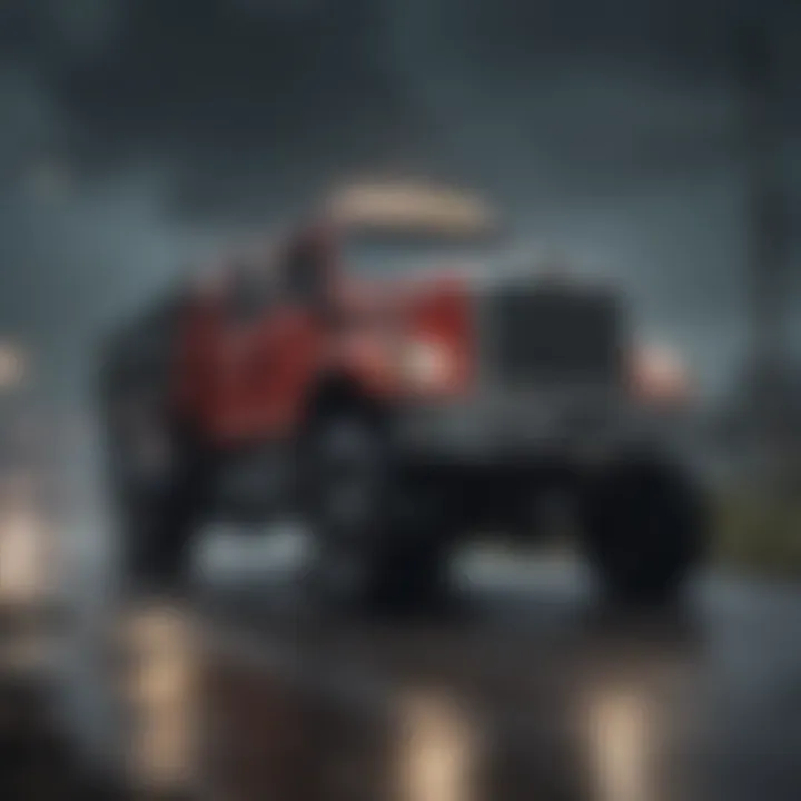 Truck navigating through challenging weather conditions