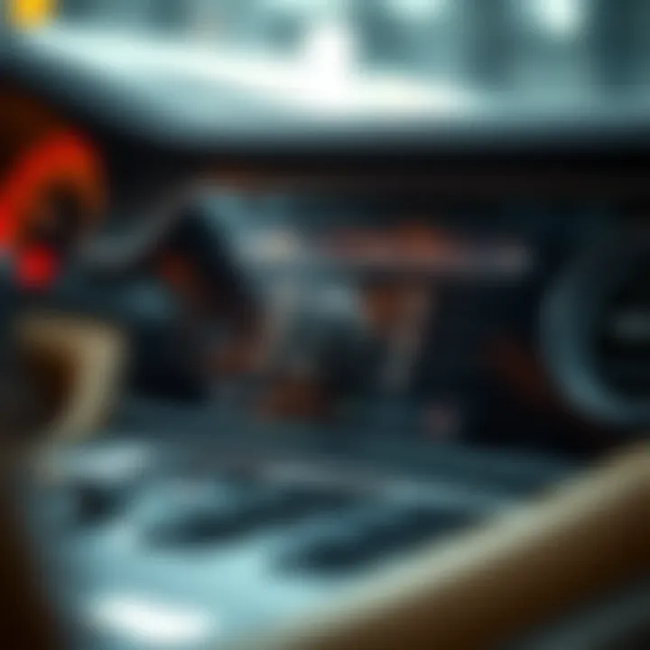 Intricate Design of a Car Stereo Deck Detail view of a high-powered car stereo deck showcasing intricate design and controls