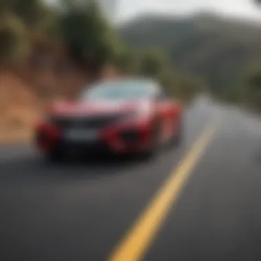 Performance in Motion: The Honda R Series A dynamic action shot of a Honda R Series vehicle in motion on a winding road