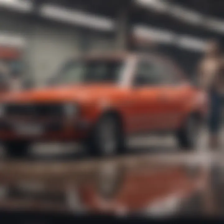 A happy buyer standing next to their newly purchased used car