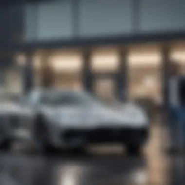 Two individuals engaged in a negotiation at a car dealership